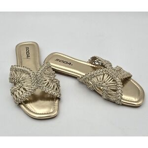 SODA Martina Raffia Gold Woven Slide Sandal Size 8.5 New Never Worn